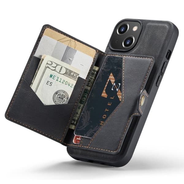 JEEHOOD iPhone 14 Plus Plånboksfodral 2-i-1 Konstläder TPU Svart