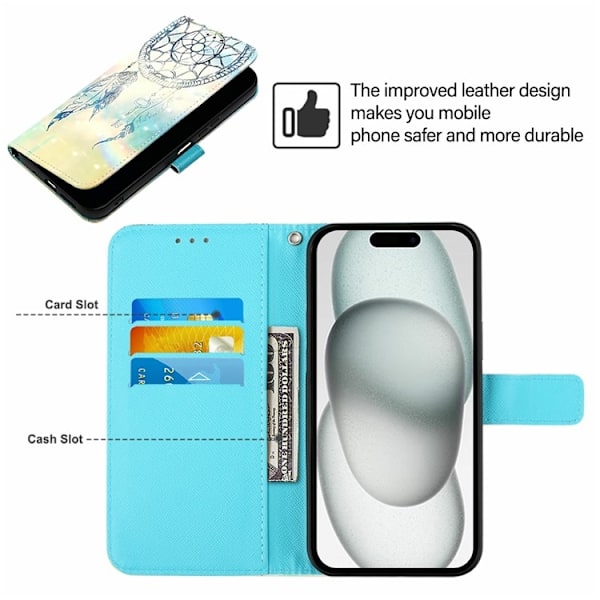 iPhone 16 Plus Plånboksfodral Printing Pattern Med Rem Flerfärgad