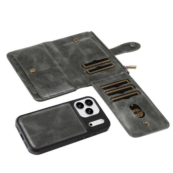 iPhone 17 Pro Konstläder Plånboksfodral Detachable Zipper - Grön Grön