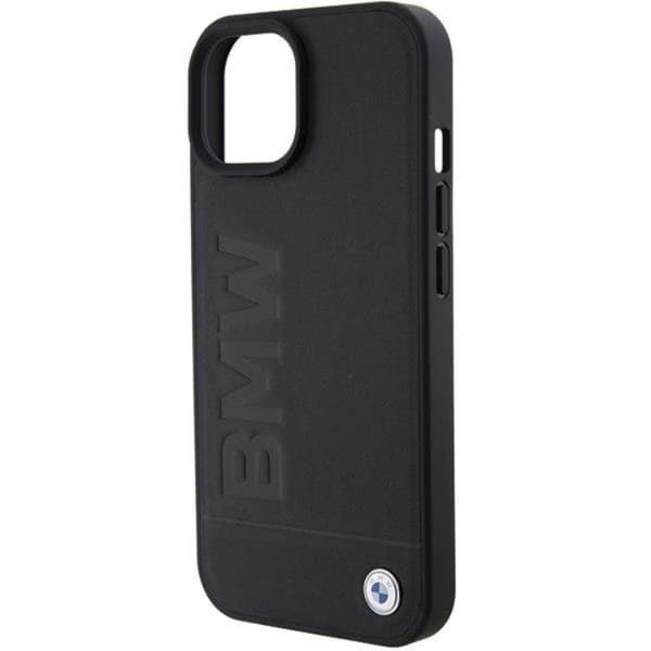 BMW iPhone 15 Mobilskal Läder Hot Stamp - Musta Black