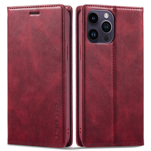 LC.IMEEKE iPhone 14 Pro Plånboksfodral i Konstläder - Röd