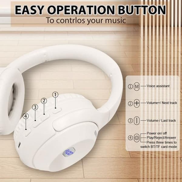 Over-Ear Trådlösa Hörlurar Bluetooth Stöd för TF-Kort - Vit Vit