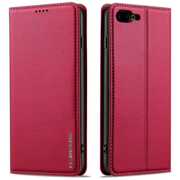LC.IMEEKE L1 Series iPhone 8 Plus Plånboksfodral Konstläder - Röd