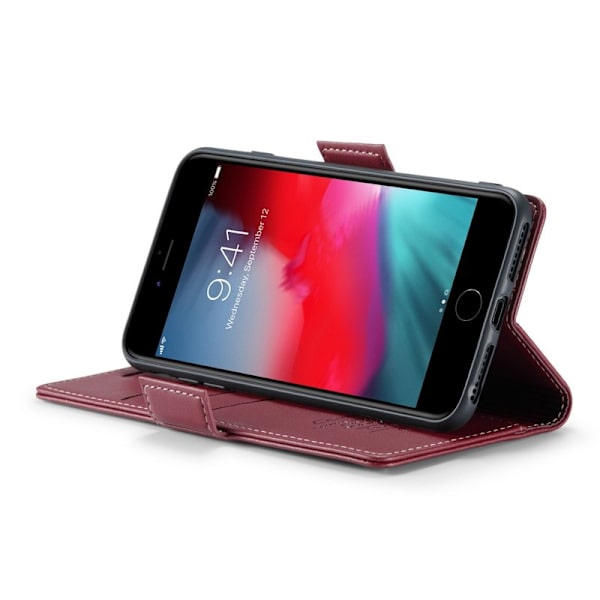 CASEME Plånboksfodral Konstläder för iPhone 6 Plus/6s Plus/7 Plus/8 Plus Röd