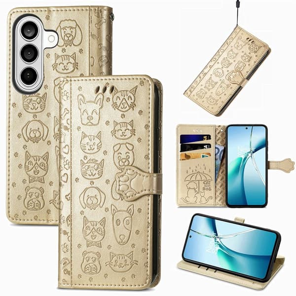 Plånboksfodral för Samsung Galaxy S26 Plus Konstläder - Guld