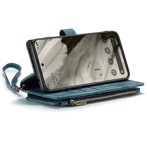 CASEME Konstläder Plånboksfodral för Google Pixel 8 med Rem - Blå