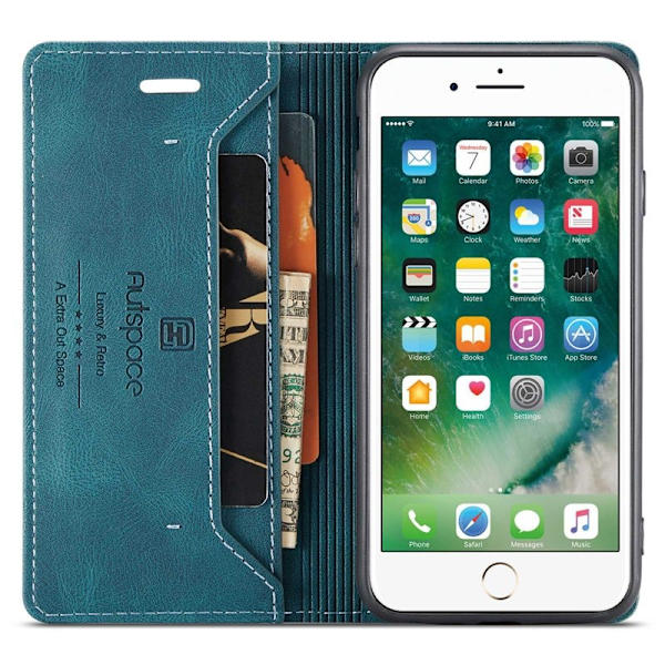 AUTSPACE A01 iPhone 6/7/8 Plus Plånboksfodral Konstläder - Blå