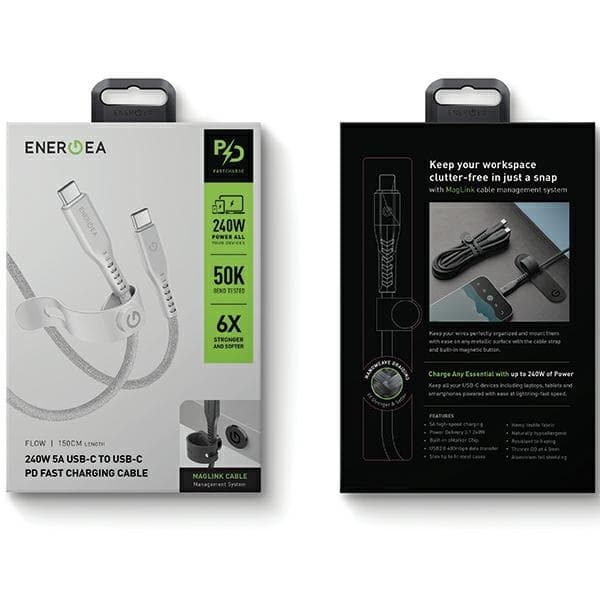Energea USB-C–USB-C-kaapeli 240W 5A 1.5m pikalataus – valkoinen Vit