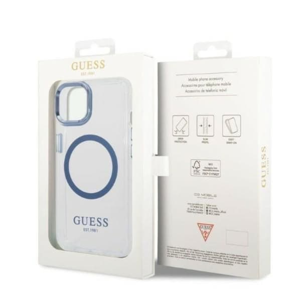 GUESS iPhone 14 Plus Skal Magsafe Metal Outline - Blå Blå