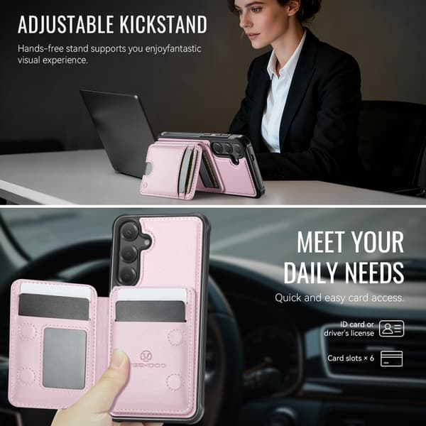 JEEHOOD Mobilskal för Samsung Galaxy S26 Magnetiskt Konstläder - Rosa