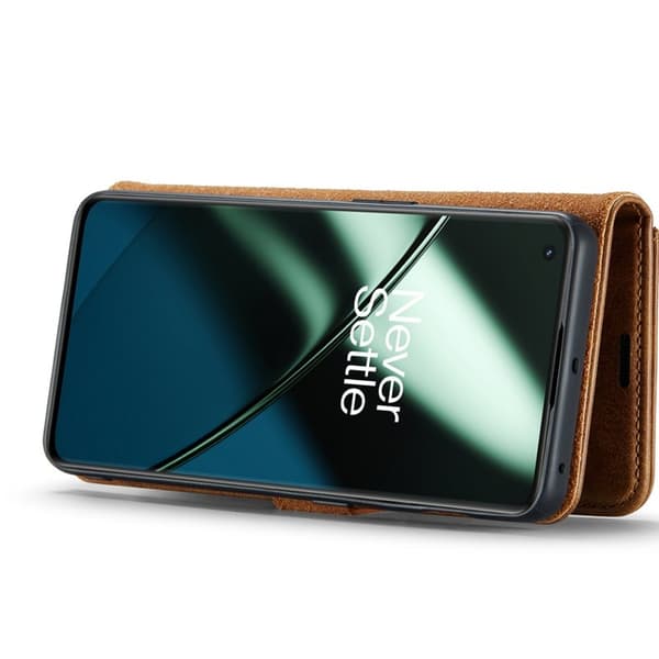 DG.MING OnePlus 11 5G Äkta Läder Plånboksfodral Detachable Magnet Brunt