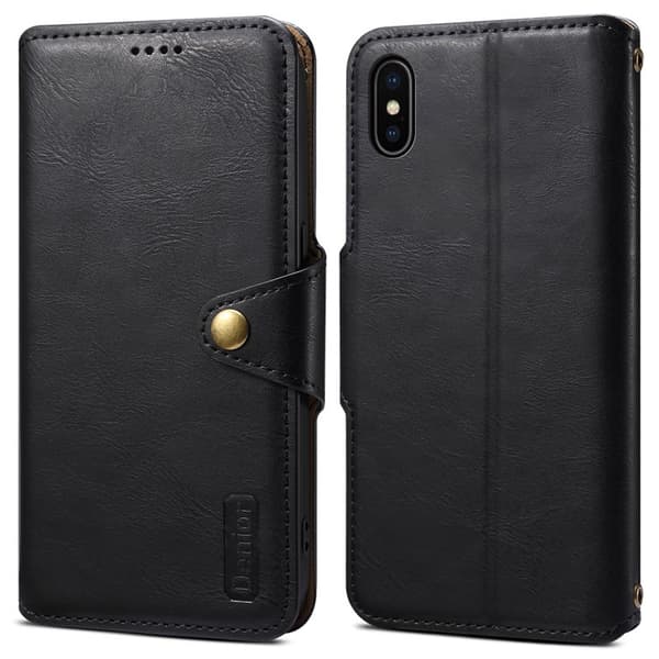 DENIOR iPhone X / XS Plånboksfodral Konstläder Kortfickor Svart