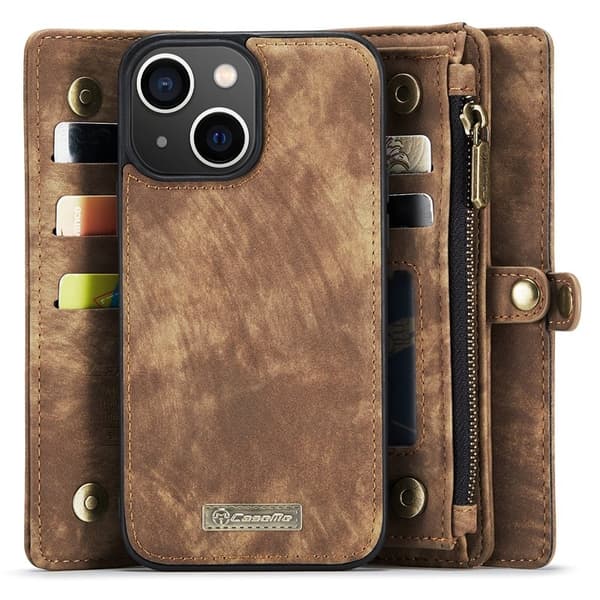 CASEME 008 iPhone 15 Plus Plånboksfodral i Konstläder med - Brun
