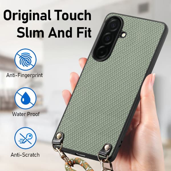 Mobilskal för Samsung Galaxy S26 Kolfiber Hybrid med Rem - Grön