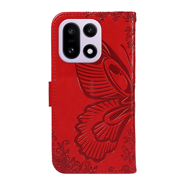 OnePlus 15 5G Plånboksfodral Butterfly Pattern Konstläder Röd