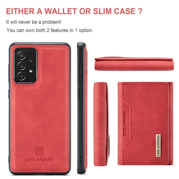 DG.MING M2 Tri-fold Plånboksfodral Samsung Galaxy A52s 5G Röd