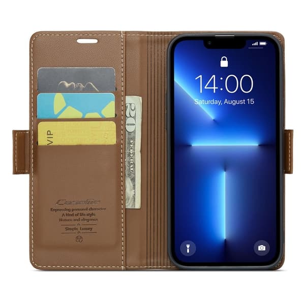CASEME Plånboksfodral Konstläder till iPhone 13 Pro - RFID-Skydd, Brun