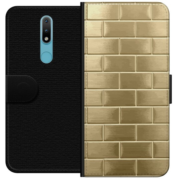 Plånboksfodral till Nokia 2.4 med Gyllene Murstenar