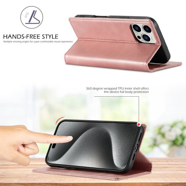 LC.IMEEKE iPhone 16 Pro Plånboksfodral Konstläder- Roséguld