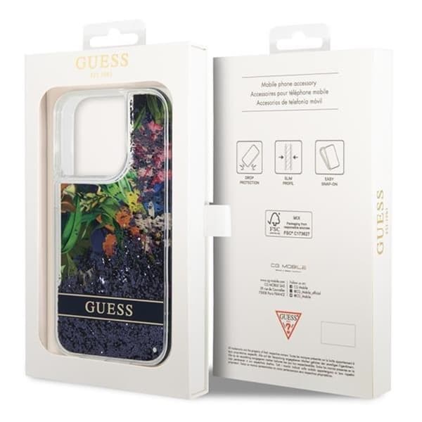 GUESS iPhone 14 Pro Skal Flower Liquid Glitter - Blå Blå