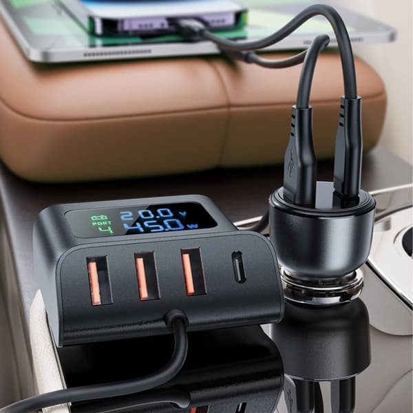 Acefast B11 138W USB-A USB-C biloplader med 6 porte - sort Black