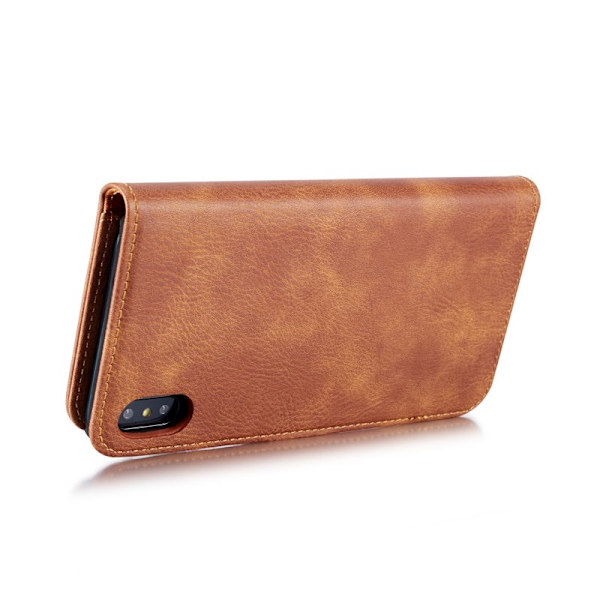 DG.MING iPhone XS Max 2-i-1 Plånboksfodral Äkta läder - Brun