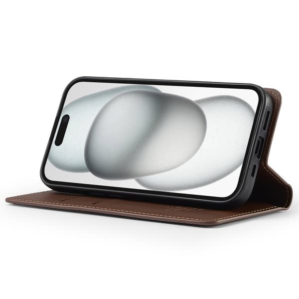 LC.IMEEKE L1 Series iPhone 15 Plånboksfodral Konstläder - Brun