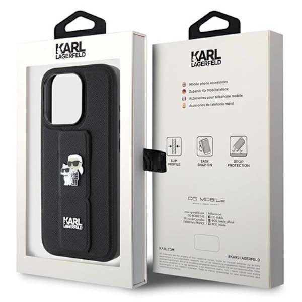 KARL LAGERFELD iPhone 13 Pro/13 Mobilskal Gripstand Saffiano Pins Svart