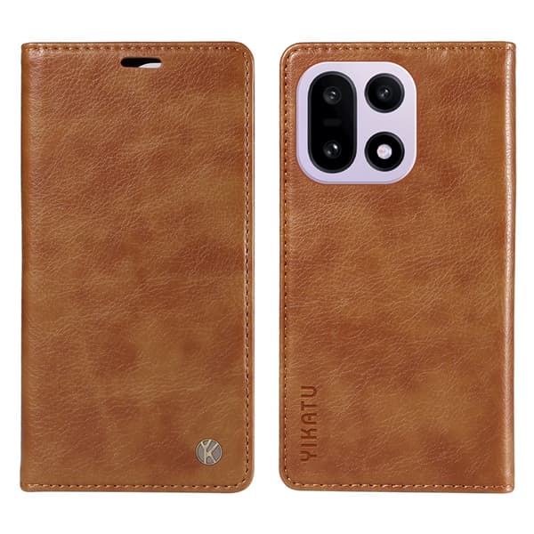 YIKATU OnePlus 15 Plånboksfodral Litchi Closure Konstläder Brun