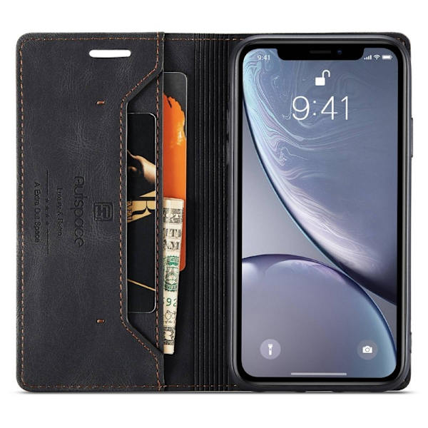 AUTSPACE A01 iPhone XR Plånboksfodral Konstläder - Svart