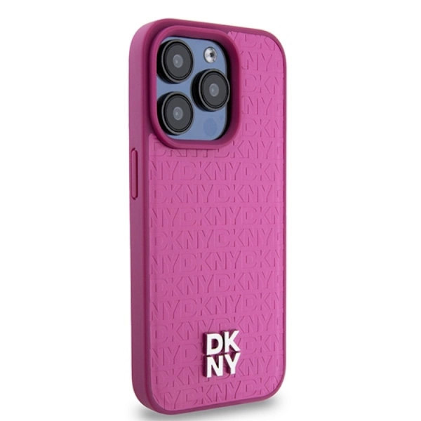 DKNY iPhone 15 Pro Max Mobilskal Magsafe Läder Pattern Metal Logo