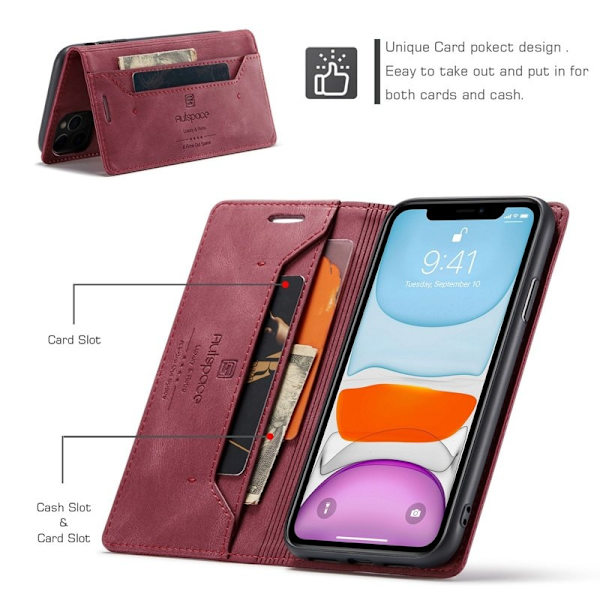 AUTSPACE A01 iPhone 11 Pro Plånboksfodral Konstläder - Röd