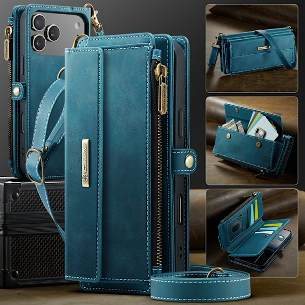 CASEME iPhone 17 Pro Max Plånboksfodral Zipper RFID C39 Grön