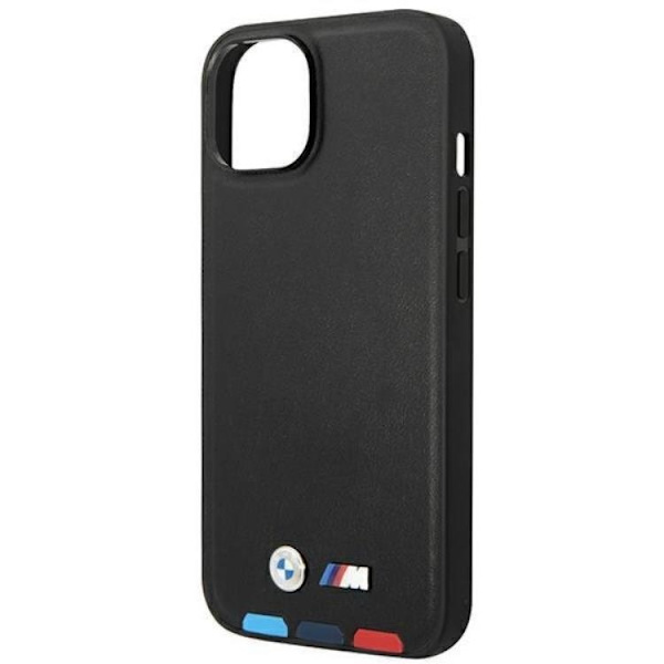 BMW iPhone 14 Plus Skal Magsafe Läder Stamp Tricolor - Svart Svart