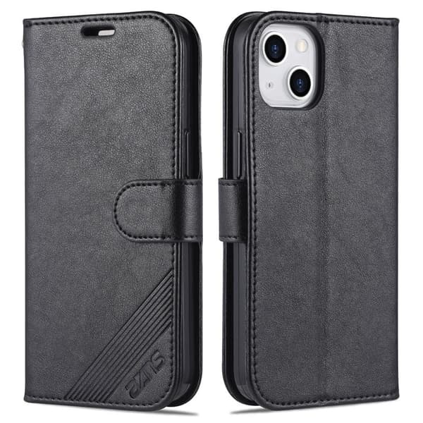 AZNS iPhone 15 Plånboksfodral Konstläder Ställskydd - Svart