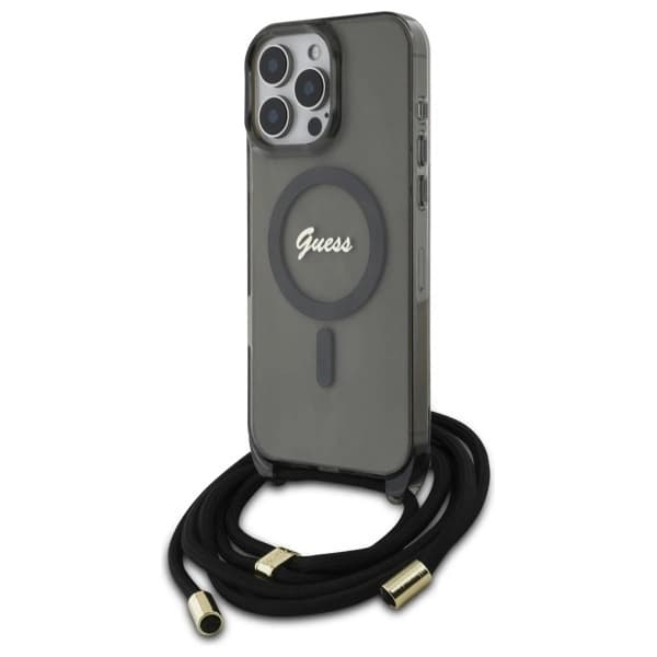 Guess Telefontaske til iPhone 16 Pro MagSafe Crossbody Cord Script - Sort Black