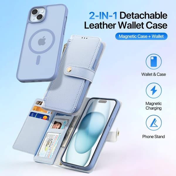 DUX DUCIS Lawa Series Plånboksfodral iPhone 15 Plus - Äkta läder - Ljusblå