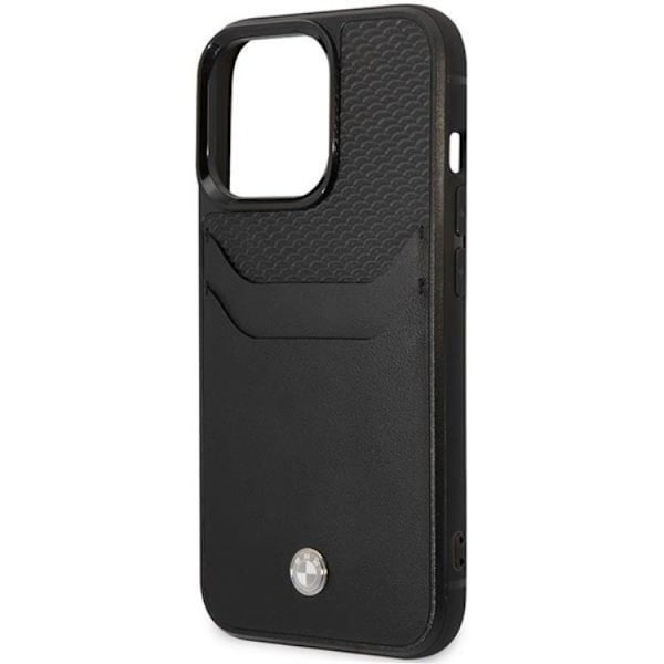 BMW iPhone 14 Pro Kortholder Mobilskal Læder - Sort Black