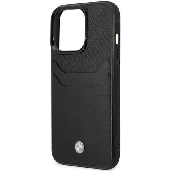 BMW-puhelinkotelo iPhone 14 Pro -korttipidikkeellä nahkaa - Musta Black