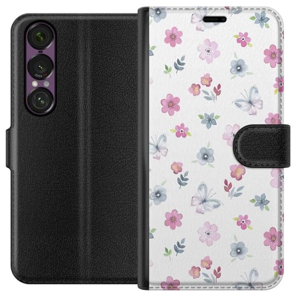 Pungcover til Sony Xperia 1 VII med Blomster og sommerfugle