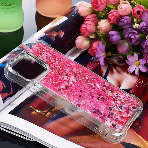 iPhone 14 Pro Cover Liquid Floating Glitter - Pink Rosa