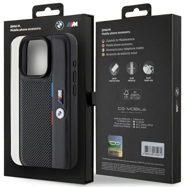 BMW iPhone 15 Pro Mobilskal Perforated Tricolor Line Black