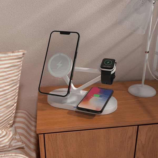 Tech-Protect 3-i-1 trådløs oplader iPhone Apple Watch AirPods - Vit