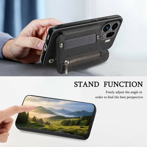Oppo Find X9 Pro 5G Kortfack Plånboksfodral Konstläder Handrem - Svart