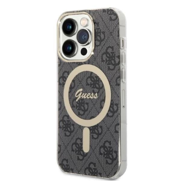 GUESS iPhone 14 Pro Magsafe Skal 4G Print + Trådløs Oplader - Sort Black