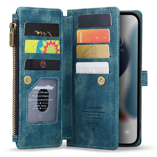 CASEME Konstläder Plånboksfodral för iPhone 12 Pro Max med Rem - Blå