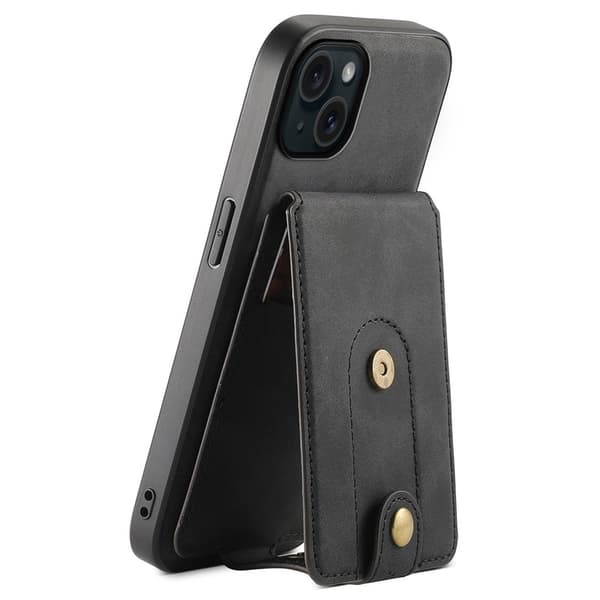 DENIOR D14 Mobilskal till iPhone 15 Plus Äkta Läder Retro Svart