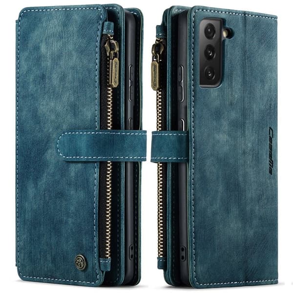 CASEME Konstläder Plånboksfodral för Samsung Galaxy S21 4G/5G - Blå