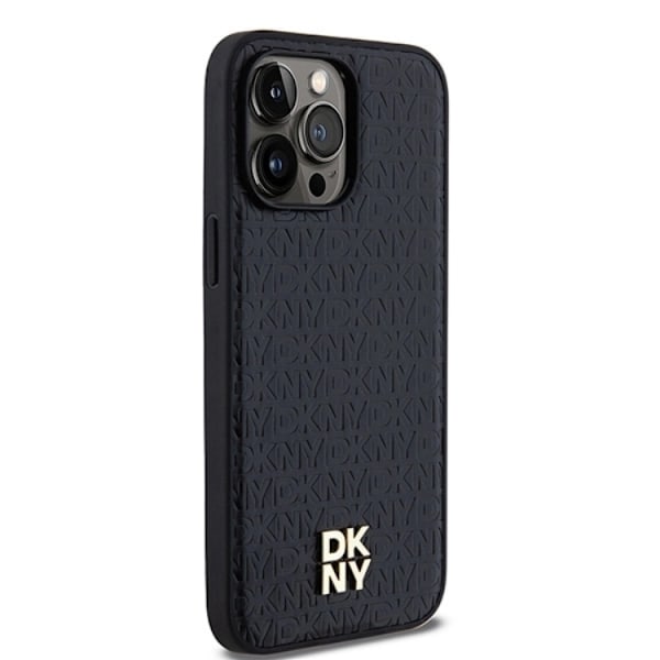 DKNY iPhone 14 Pro Max Mobilskal Magsafe Läder Pattern Metal Logo Svart
