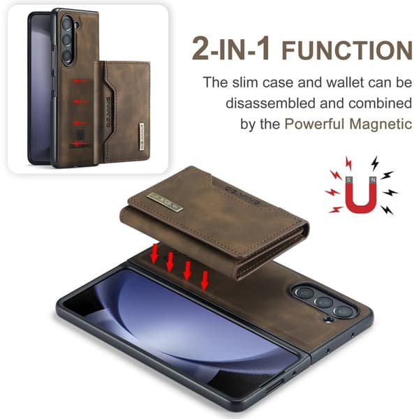 DG.MING M2 Series Kickstand Plånboksfodral Samsung Galaxy Z Fold5 Brun